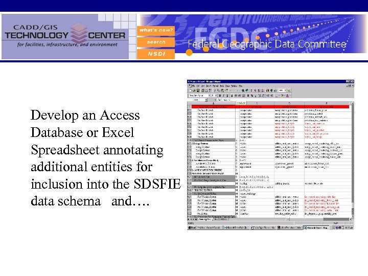 Develop an Access Database or Excel Spreadsheet annotating additional entities for inclusion into the