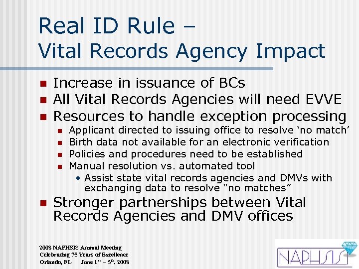 Real ID Rule – Vital Records Agency Impact n n n Increase in issuance