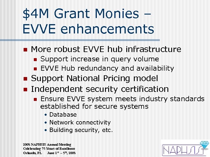 $4 M Grant Monies – EVVE enhancements n More robust EVVE hub infrastructure n