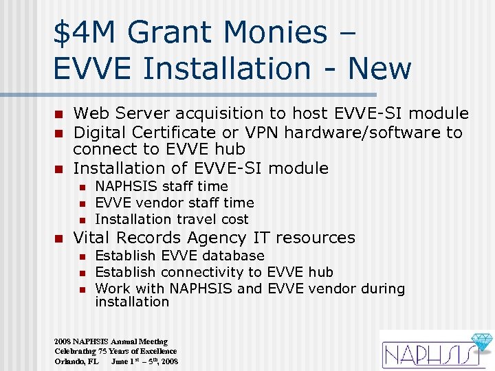 $4 M Grant Monies – EVVE Installation - New n n n Web Server