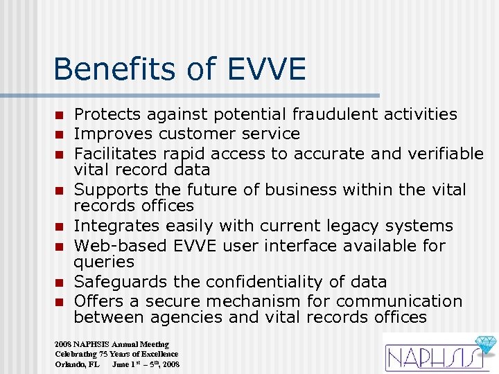 Benefits of EVVE n n n n Protects against potential fraudulent activities Improves customer