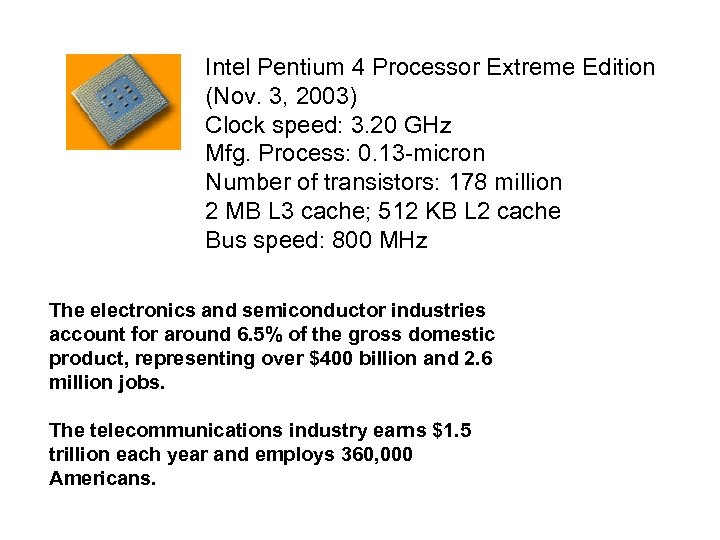 Intel Pentium 4 Processor Extreme Edition (Nov. 3, 2003) Clock speed: 3. 20 GHz