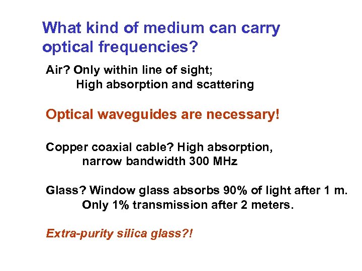 What kind of medium can carry optical frequencies? Air? Only within line of sight;