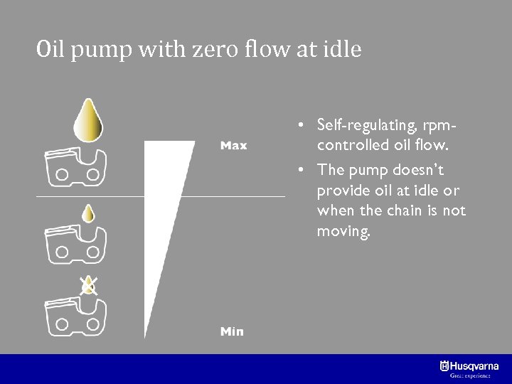 Oil pump with zero flow at idle • Self-regulating, rpmcontrolled oil flow. • The