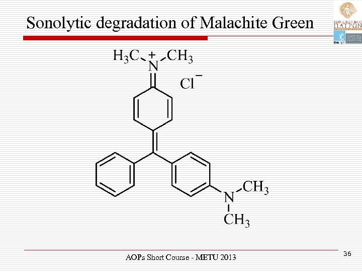 Sonolytic degradation of Malachite Green AOPs Short Course - METU 2013 36 