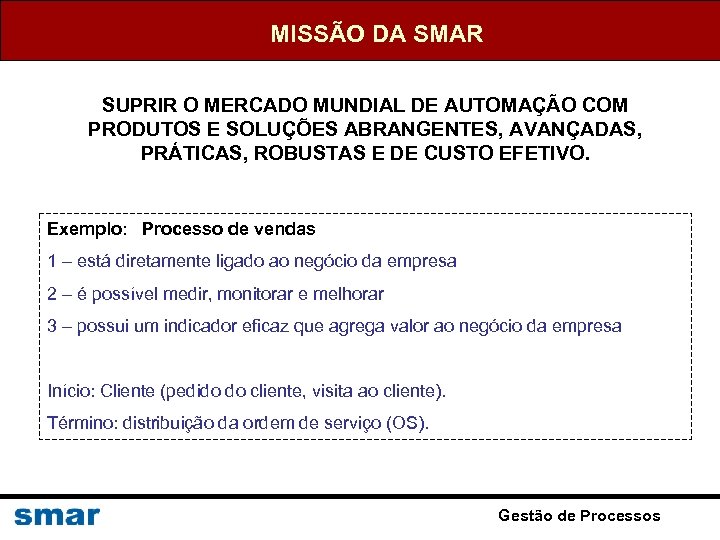 MISSÃO DA SMAR SUPRIR O MERCADO MUNDIAL DE AUTOMAÇÃO COM PRODUTOS E SOLUÇÕES ABRANGENTES,