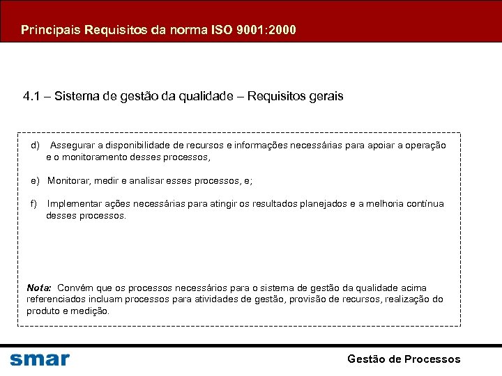 Principais Requisitos da norma ISO 9001: 2000 4. 1 – Sistema de gestão da