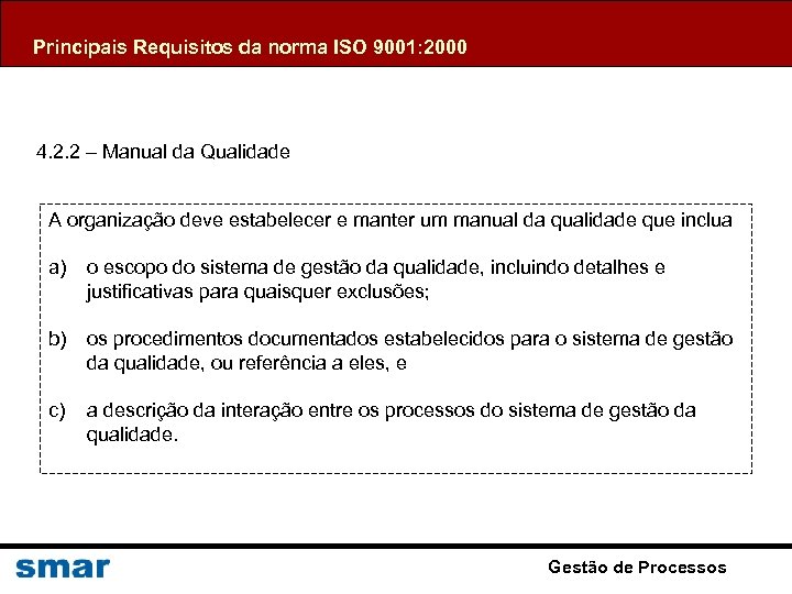 Principais Requisitos da norma ISO 9001: 2000 4. 2. 2 – Manual da Qualidade