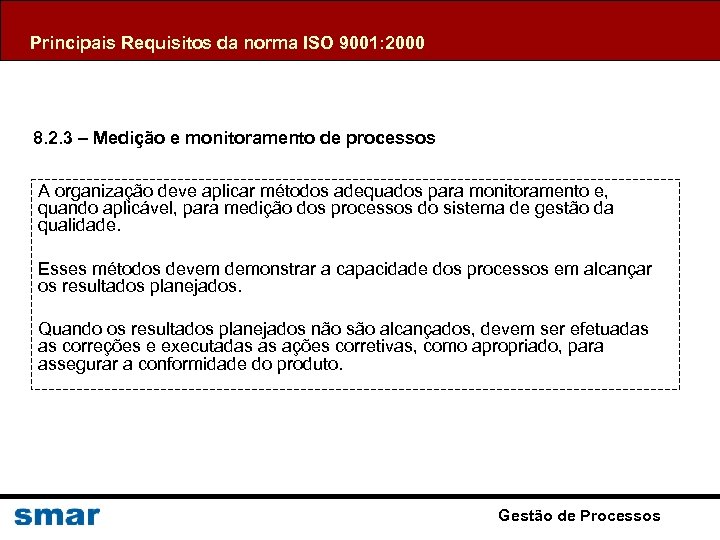 Principais Requisitos da norma ISO 9001: 2000 8. 2. 3 – Medição e monitoramento