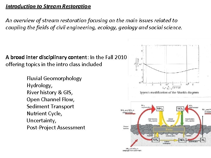 Introduction to Stream Restoration An overview of stream restoration focusing on the main issues