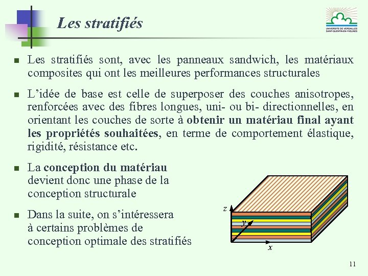 Les stratifiés n n Les stratifiés sont, avec les panneaux sandwich, les matériaux composites