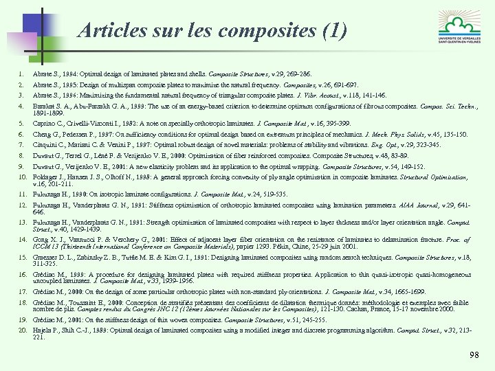 Articles sur les composites (1) 1. 2. 3. 4. Abrate S. , 1994: Optimal