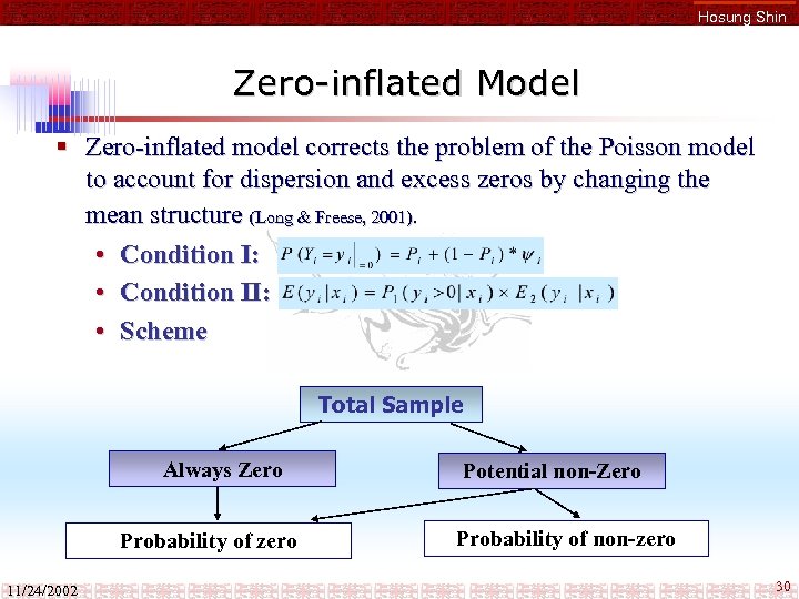 Hosung Shin Zero-inflated Model § Zero-inflated model corrects the problem of the Poisson model