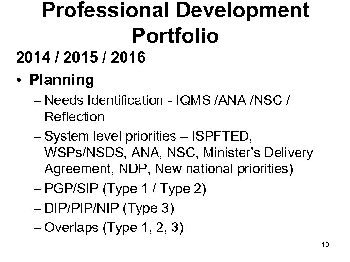 Professional Development Portfolio 2014 / 2015 / 2016 • Planning – Needs Identification -