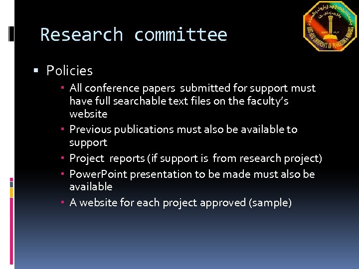 Research committee Policies All conference papers submitted for support must have full searchable text