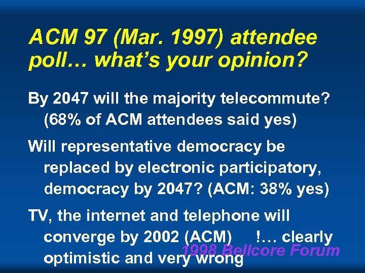 ACM 97 (Mar. 1997) attendee poll… what’s your opinion? By 2047 will the majority