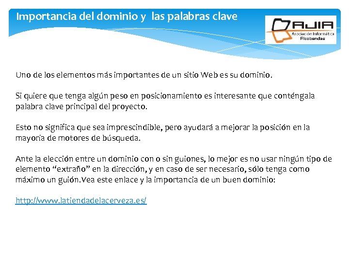 Importancia del dominio y las palabras clave Uno de los elementos más importantes de