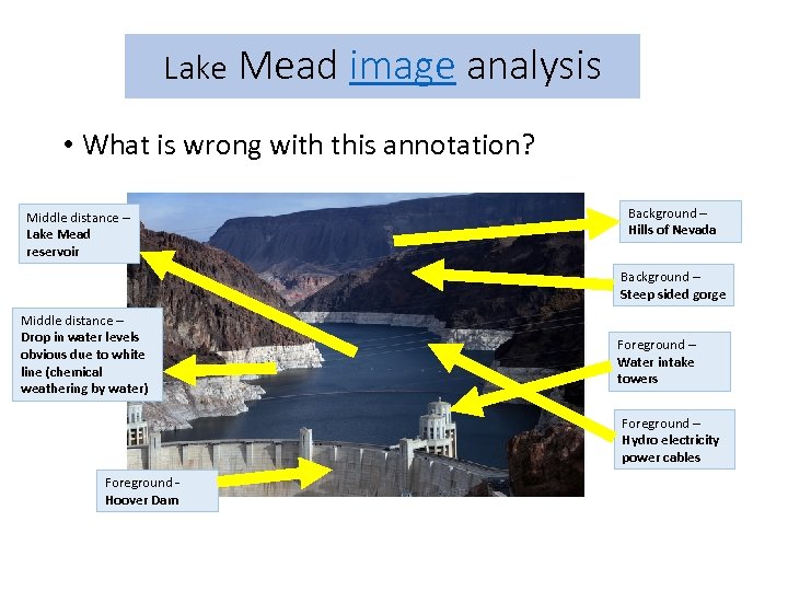 Lake Mead image analysis • What is wrong with this annotation? Middle distance –
