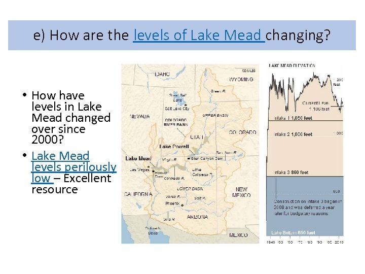 e) How are the levels of Lake Mead changing? • How have levels in