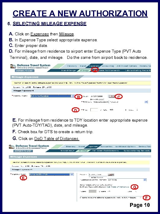 CREATE A NEW AUTHORIZATION 6. SELECTING MILEAGE EXPENSE A. Click on Expenses then Mileage.