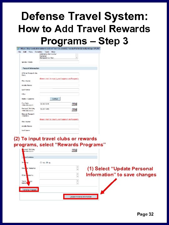 Defense Travel System: How to Add Travel Rewards Programs – Step 3 (2) To