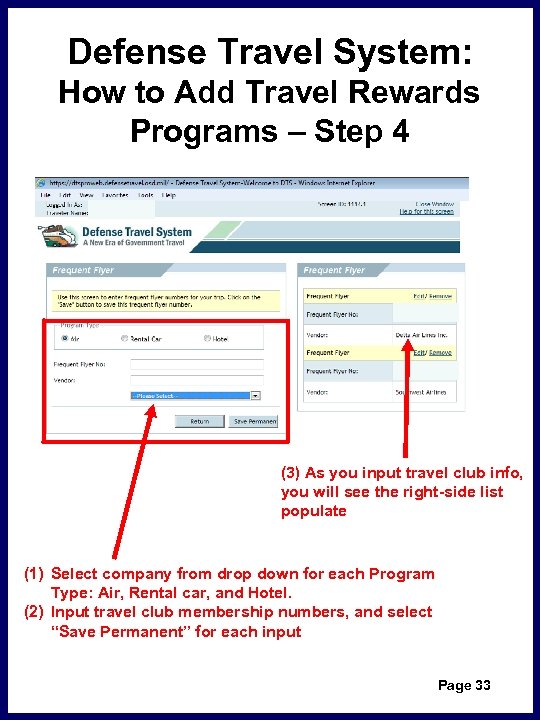 Defense Travel System: How to Add Travel Rewards Programs – Step 4 (3) As