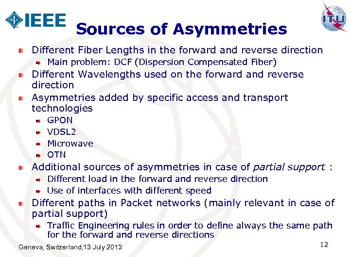 Sources of Asymmetries Different Fiber Lengths in the forward and reverse direction Main problem: