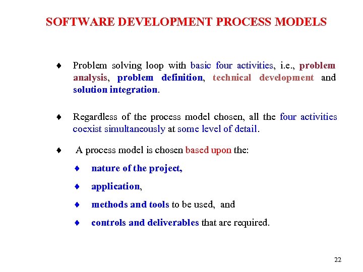 SOFTWARE DEVELOPMENT PROCESS MODELS ¨ Problem solving loop with basic four activities, i. e.