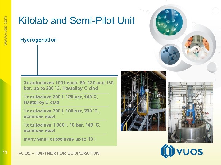 Kilolab and Semi-Pilot Unit Hydrogenation 3 x autoclaves 100 l each, 60, 120 and