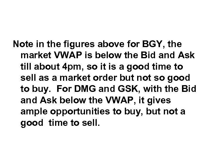 Note in the figures above for BGY, the market VWAP is below the Bid