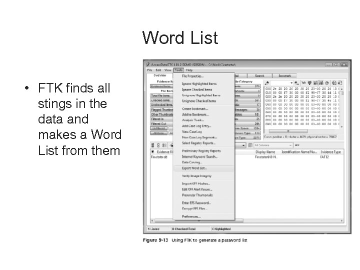 Word List • FTK finds all stings in the data and makes a Word