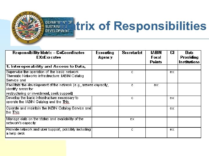 Matrix of Responsibilities 