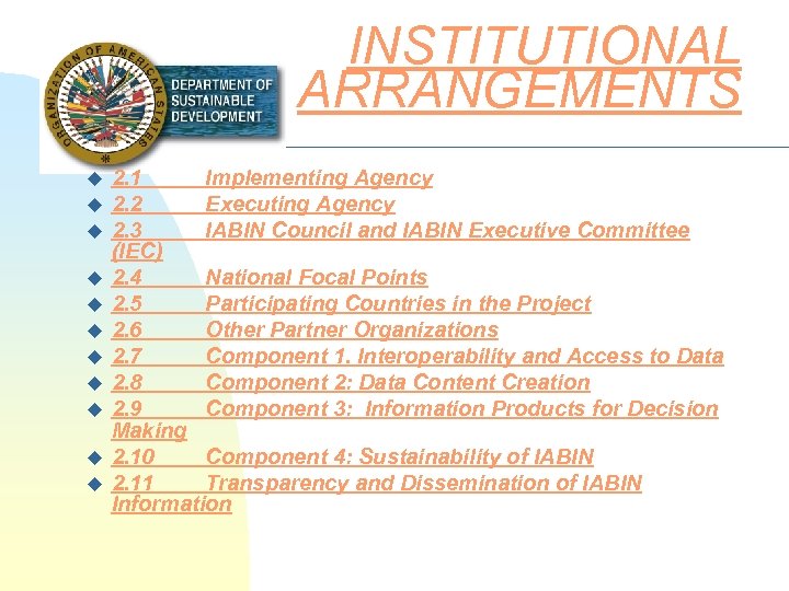 INSTITUTIONAL ARRANGEMENTS u u u 2. 1 Implementing Agency 2. 2 Executing Agency 2.