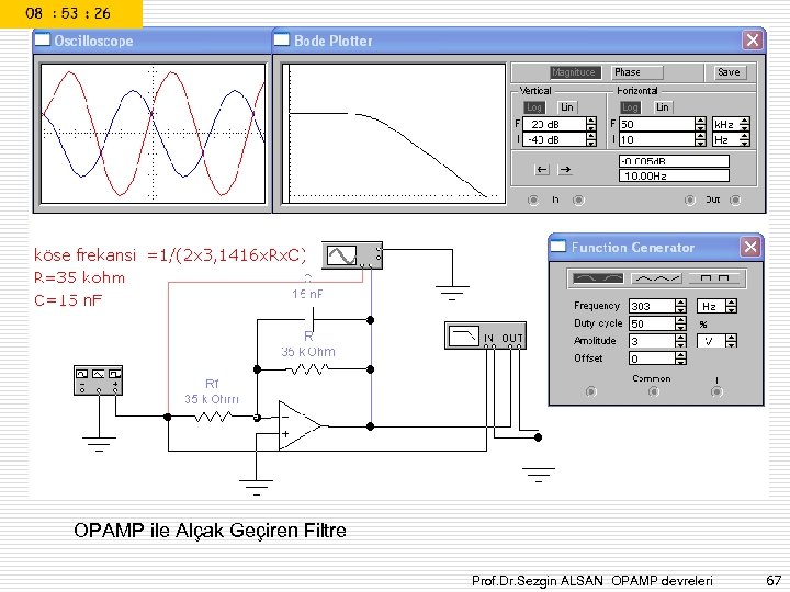 OPAMP ile Alçak Geçiren Filtre Prof. Dr. Sezgin ALSAN OPAMP devreleri 67 