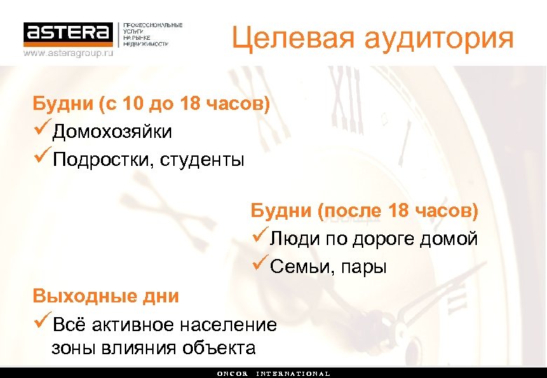 Целевая аудитория Будни (с 10 до 18 часов) üДомохозяйки üПодростки, студенты Будни (после 18