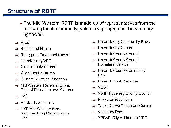 Structure of RDTF · The Mid Western RDTF is made up of representatives from