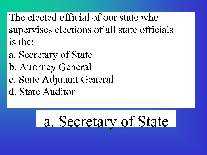 The elected official of our state who supervises elections of all state officials is