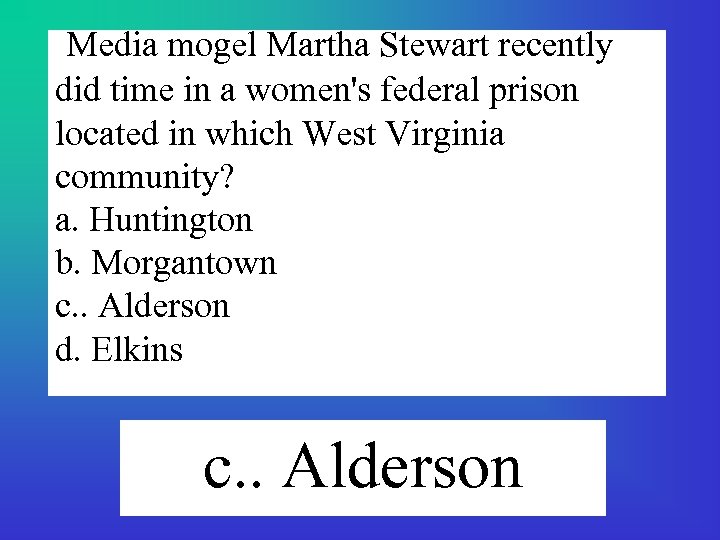 Media mogel Martha Stewart recently did time in a women's federal prison located in