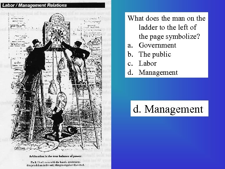 What does the man on the ladder to the left of the page symbolize?