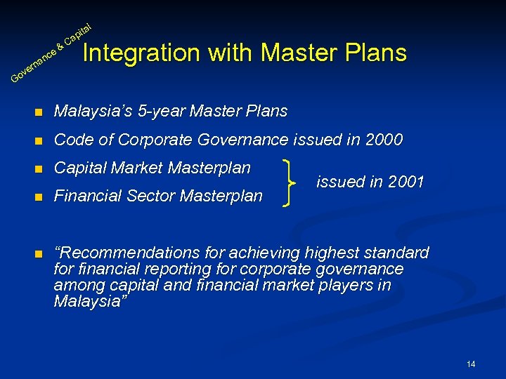 al an & ce rn ve C it ap Integration with Master Plans Go