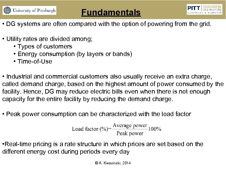 Fundamentals • DG systems are often compared with the option of powering from the