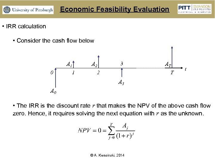 Economic Feasibility Evaluation • IRR calculation • Consider the cash flow below A 1