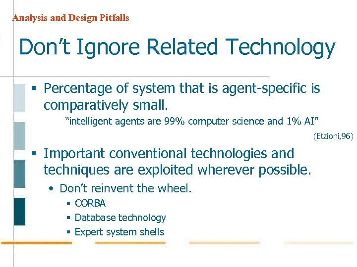 Analysis and Design Pitfalls Don’t Ignore Related Technology § Percentage of system that is