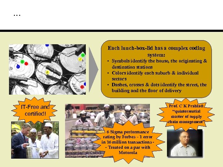 … Each lunch-box-lid has a complex coding system: • Symbols identify the house, the