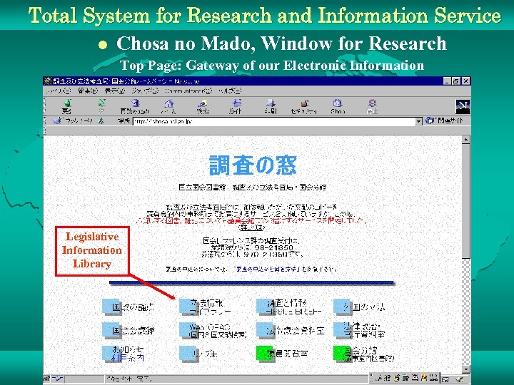 Total System for Research and Information Service l Chosa no Mado, Window for Research