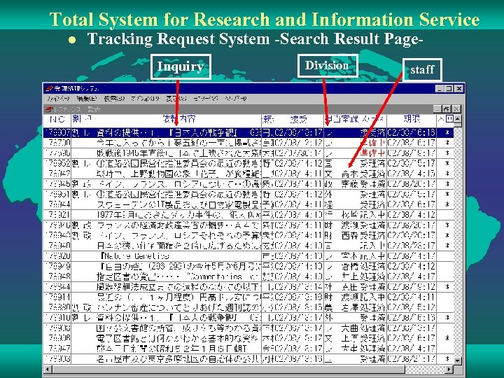 Total System for Research and Information Service l Tracking Request System -Search Result Page.