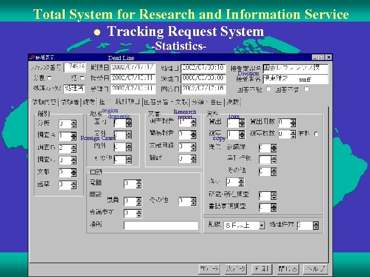 Total System for Research and Information Service l Tracking Request System -Statistics- Dead Line