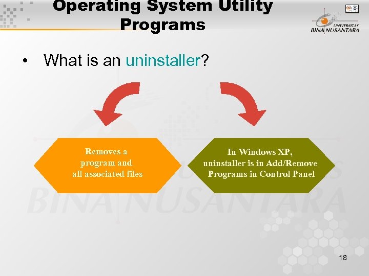 Operating System Utility Programs • What is an uninstaller? Removes a program and all