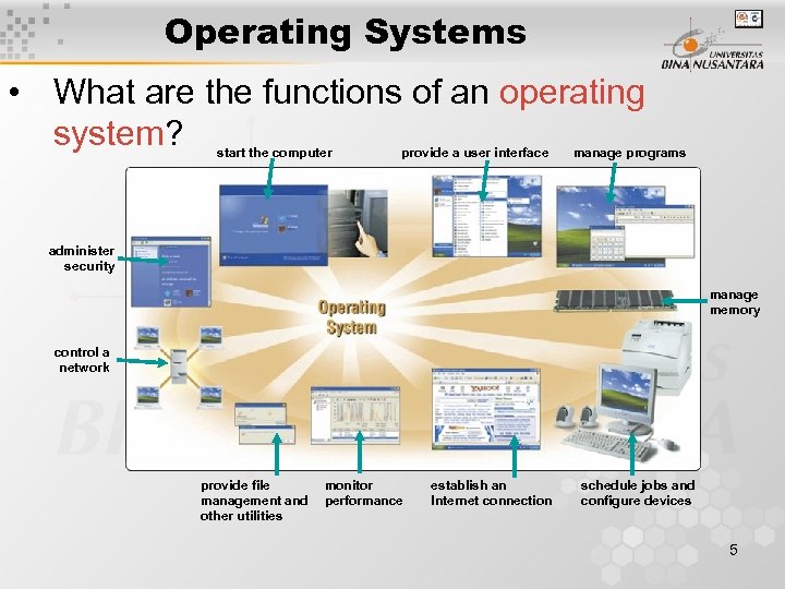 Operating Systems • What are the functions of an operating system? start the computer