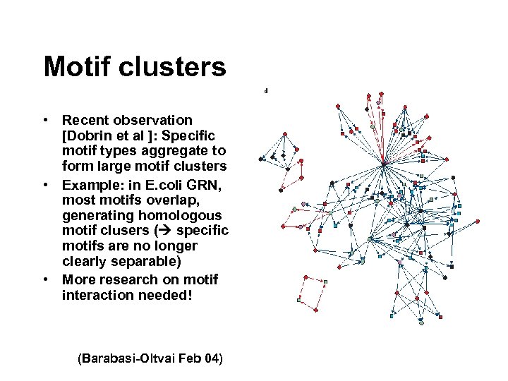 Motif clusters • Recent observation [Dobrin et al ]: Specific motif types aggregate to